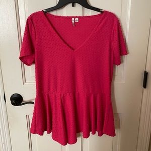 Pink Textured Peplum Shirt